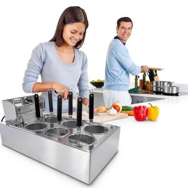 110V Commercial Pasta Cooker 6 Holes 1500W Electric Noodle Cooking Machine, 50-110? Stainless Steel Noodle Cooker Machine for Cafeterias, Restaurants, Food Stalls and More-6