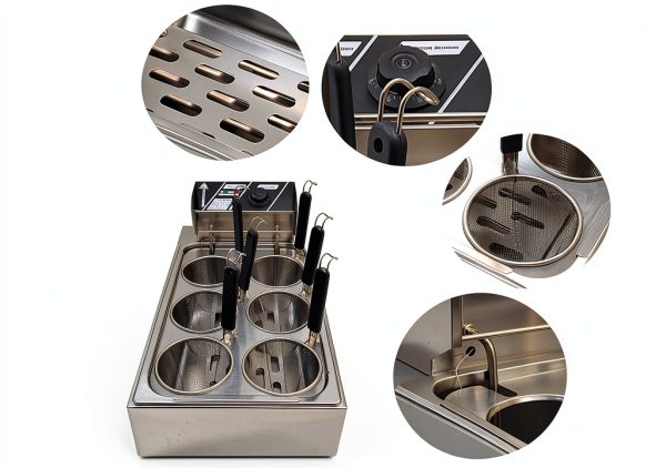 110V Commercial Pasta Cooker 6 Holes 1500W Electric Noodle Cooking Machine, 50-110? Stainless Steel Noodle Cooker Machine for Cafeterias, Restaurants, Food Stalls and More-4