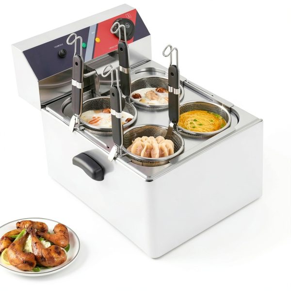 Electric Noodle Cooker 4 Holes Cooking Machine, Stainless Steel Electric Pasta Cooker with 4 Strainer Baskets, Temperature Adjustable Boiler for Spaghetti Macaroni, Ramen, 110V 3.5KW US plug-4