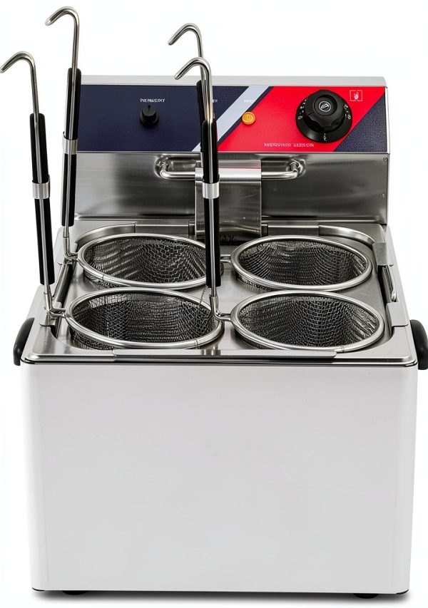 Electric Noodle Cooker 4 Holes Cooking Machine, Stainless Steel Electric Pasta Cooker with 4 Strainer Baskets, Temperature Adjustable Boiler for Spaghetti Macaroni, Ramen, 110V 3.5KW US plug-0