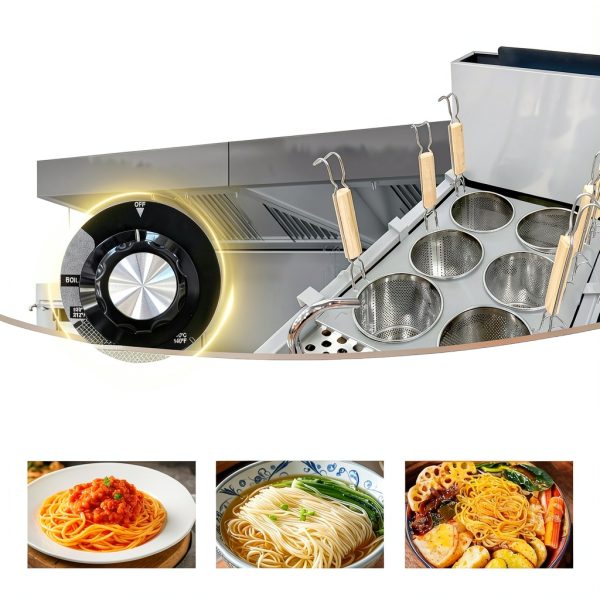 Commercial Gas Pasta Cooker with 6 baskets Natural Gas Noodle Cooking Boiler with Precise Temperature Control（86°F-257°F）Auto Gas Shut-off for Restaurant Buffet, Food Truck- 122000 BTU-3