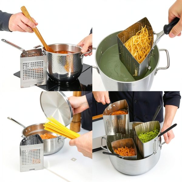 5 Quart Pasta Strainer Basket Insert with Mesh Deep Perforated Stainless Steel Blanching Basket for Boiling Noodles and Vegetables-4