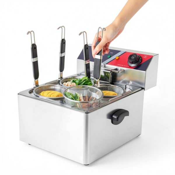 Electric Noodle Cooker 4 Holes Cooking Machine, Stainless Steel Electric Pasta Cooker with 4 Strainer Baskets, Temperature Adjustable Boiler for Spaghetti Macaroni, Ramen, 110V 3.5KW US plug-1