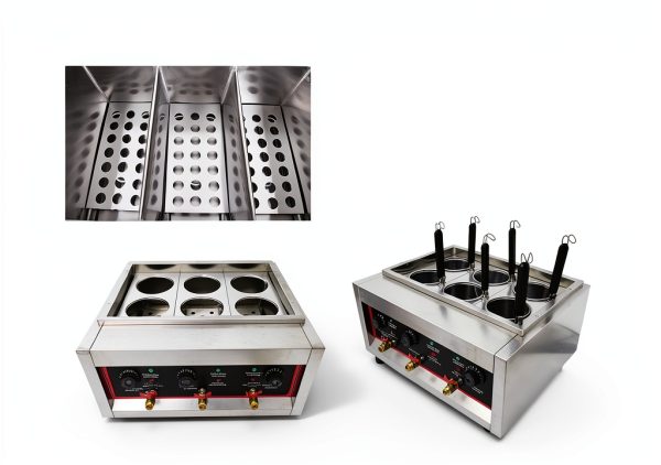 220V Commercial Pasta Cooker with 6 Noodle Filter Electric Pasta Cooking Machine Multifunctional Pasta Warmer Noodles Cooker 6KW for Cooking Dumplings NoodlesVegetables 30-110℃-6