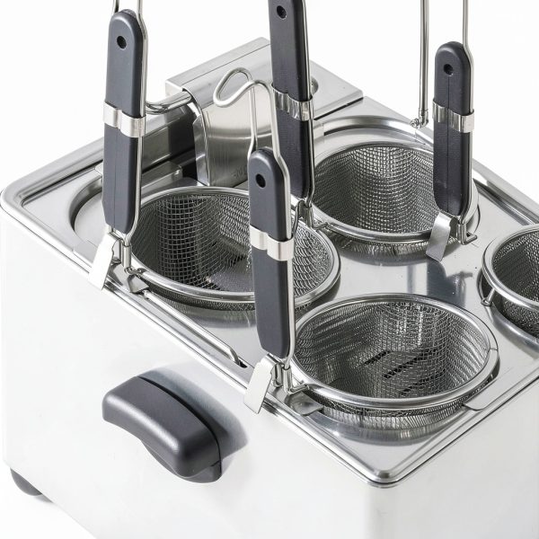 Electric Noodle Cooker 4 Holes Cooking Machine, Stainless Steel Electric Pasta Cooker with 4 Strainer Baskets, Temperature Adjustable Boiler for Spaghetti Macaroni, Ramen, 110V 3.5KW US plug-5